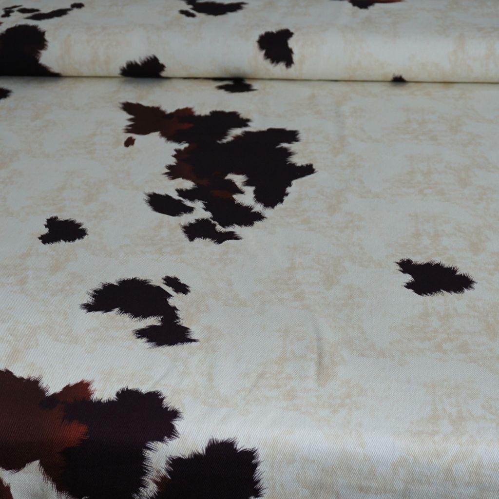 Baumwoll-Twill Hosenstoff Kuhprint hellbeige dunkelbraun